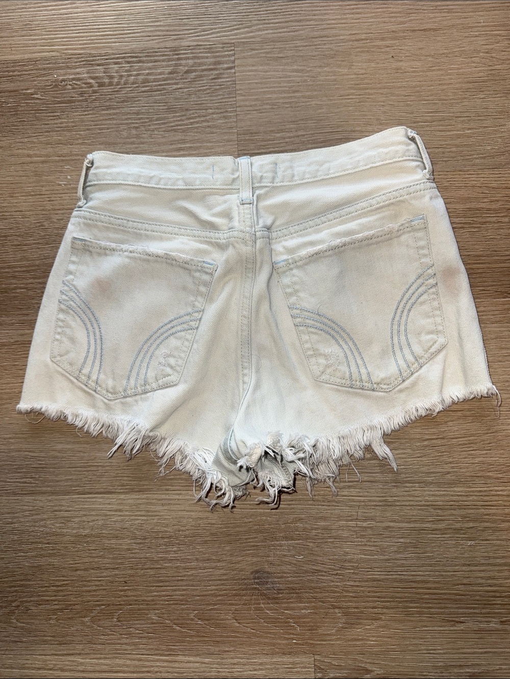 HOLLISTER Light Blue Wash Distressed Denim High Waisted Raw Hem Jean Short